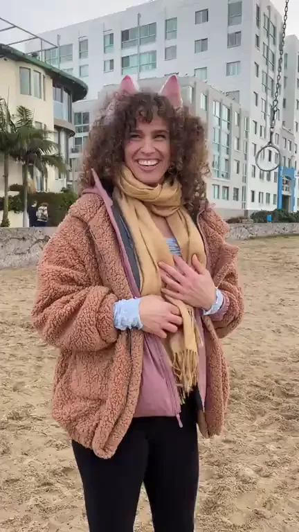 Public Beach Park Tease: Saggy MILF Cat Ears Flashing on Pole 🐱🌴🍑