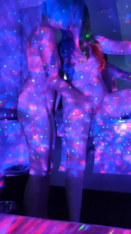 Goth Lesbians Ignore Cuck in Neon Glow Clit Grind Fest
