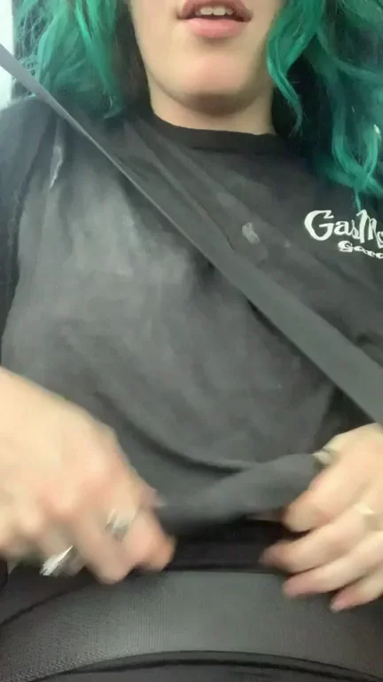 Pulling my tits out in the car
