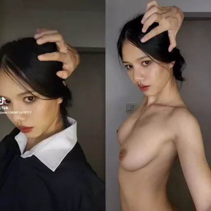 Wednesday Addams Cosplay Tease: Asian Cutie Flashes Perky Tits 🍑🔥