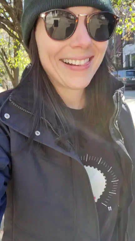 Sneaky Sidewalk Squirt: Walking to Work Gets Her Off Quick