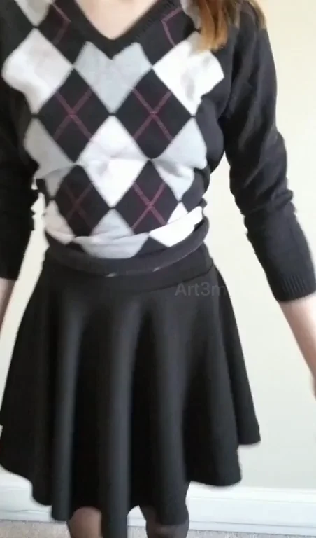 Tiny Librarian Slut Teasing in Argyle Sweater and Mini Skirt