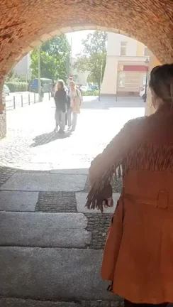 Busty Babe Busted Flashing Massive Tits to Giggling Girls in Public Archway