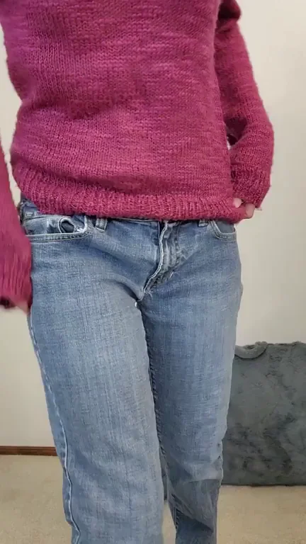 Shhh! 😈 Super Quiet Pussy Flash in Fuzzy Sweater & Jeans 🔥