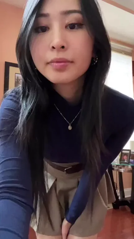 😍 Sexy Asian Babe Teasing in Tight Top & Mini Skirt 🍑