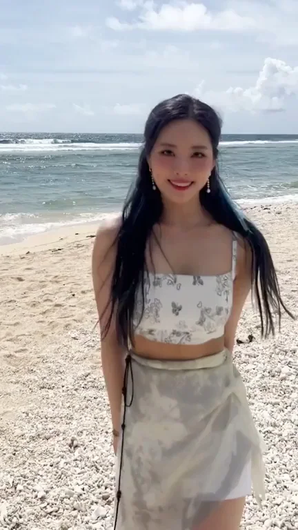 Jiwon from Fromis_9: Beach Slut Tease in Sheer Skirt