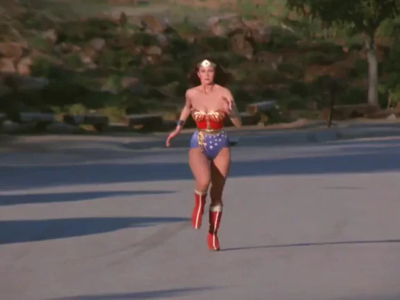 Lynda Carter running, 1970s