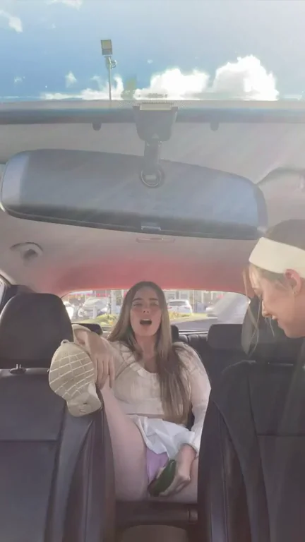 Girlfriend helped with cucumber in the car