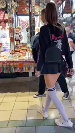 Naughty Schoolgirl Flashes Pussy & Asshole in Busy Market 😈🍑