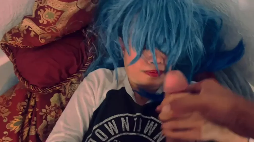 Pinay Maid's Blue-Haired Slut Face Drenched in Monster Cock Cum Blast GIF