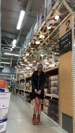 🔥 Lamp Aisle Turns Me On - Coat Flash & Tease in Store GIF 😈