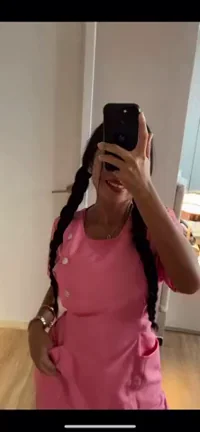 Naughty Asian Nurse's Pink Bikini Scrubs Tease