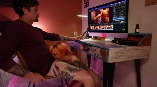 Deepthroat Multitask: Slutty GF Gags on Thick Cock While Dude Edits Their Fuck Vids