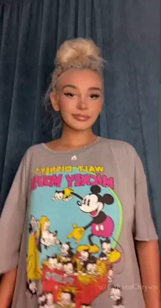 Blonde Babe's Juicy Tits Tease in Mickey Tee 😍🍈🍈