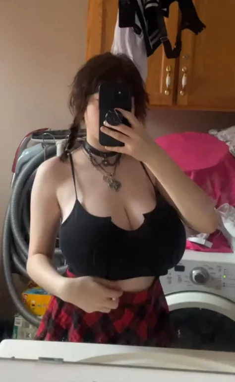 Goth Laundry Slut Drops Her Massive Melons