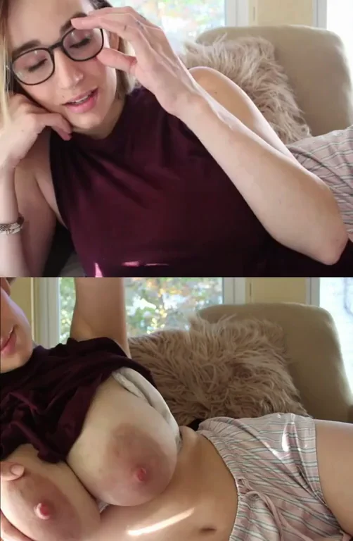 Glasses Girl's Massive Tit Tease on the Couch