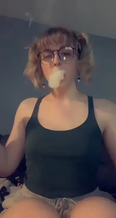 Stoner Nerd Girl Squeezes Out Her Perky Tits