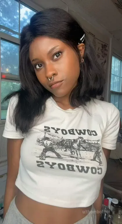 Ebony Birthday Babe Flashes Pierced Tits & Slutty Curves
