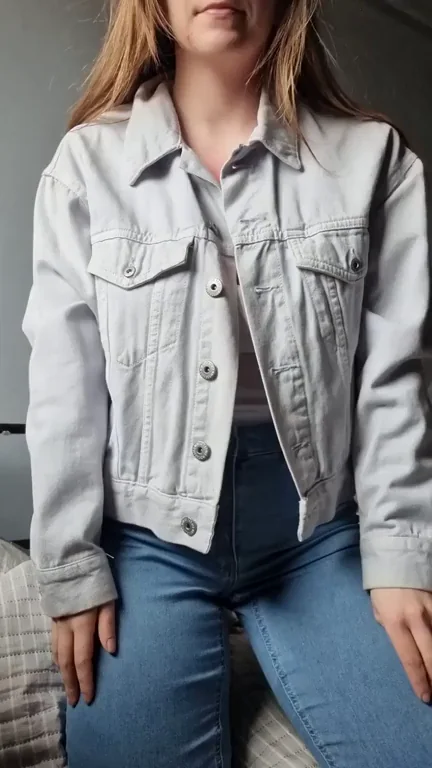 Nervous Busty Petite Tease: Blushing Neck, Perky Tits Out in Sheer Tease