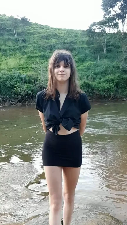 Cute Slut Teases at Waterfall in Tiny Skirt 🍆💦🌊
