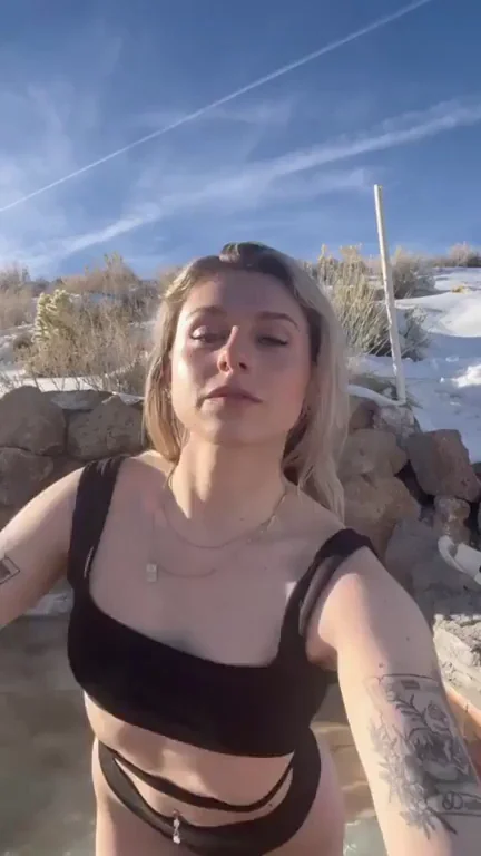 Local granola girl warms up in a hot spring, my nipples have been hard in this snow