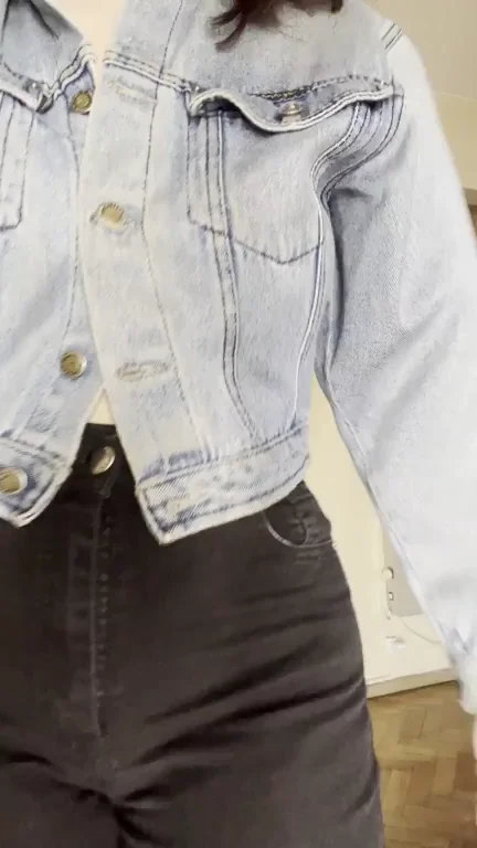 Slutty Babe Hits Class with Tits Popping Out in Denim Jacket