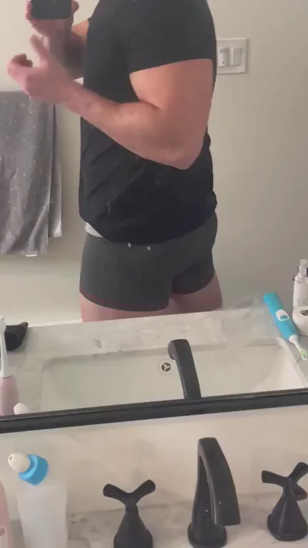 Cleaning My Dirty Mirror in Tight Bulge Tease