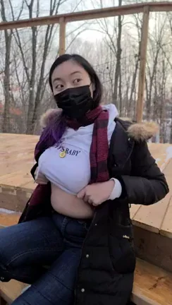 The cold won't stop me from flashing my tits