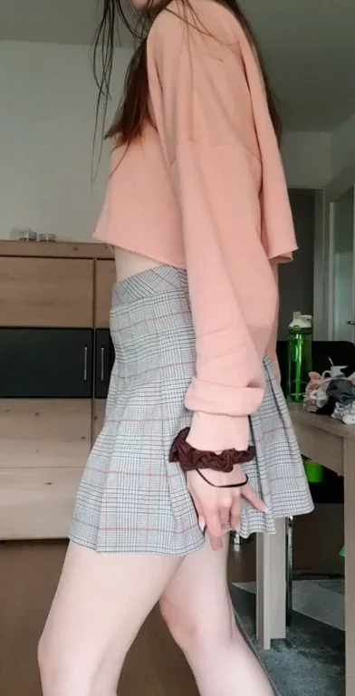 Shiny Tease: Something Glinting in Her Plaid Panties Upskirt