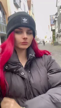 Risky Street Tit Flash with Hot Pink-Haired Slut in Public