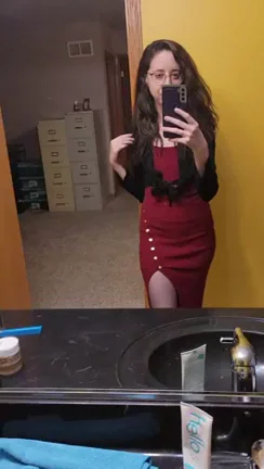 Hump Day Slut in Red Slit Dress & Glasses [35F]