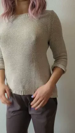 Funsized Slut's Perky Nipples Poke Through Sweater Tease