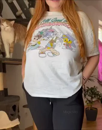 Chubby Redhead Slut Hiding Massive Tits Under Baggy Tee