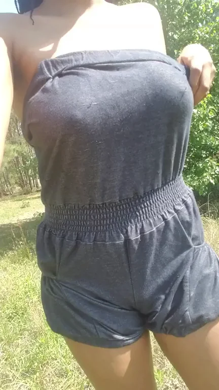 😈 Nervous Outdoor Tease in Tight Gray Romper 💦 [OC]