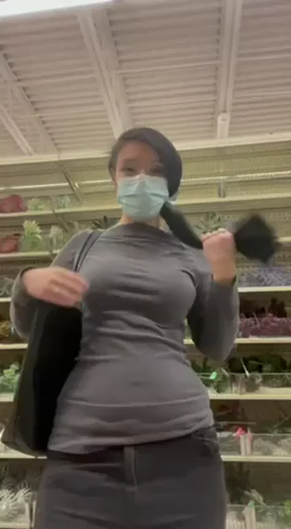 Public Risky Tease: Masked Cutie Flashing Tits in Store 😈👀