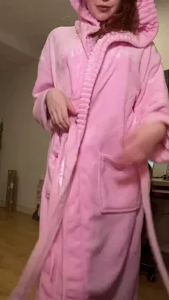 Plush Pink Robe Tease: Room on Your Lap for My Tits?