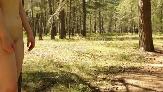 🔥 Naked Slut Hiding Her Juicy Tits & Pussy from Strangers in the Woods [GIF] 🏞️🍑