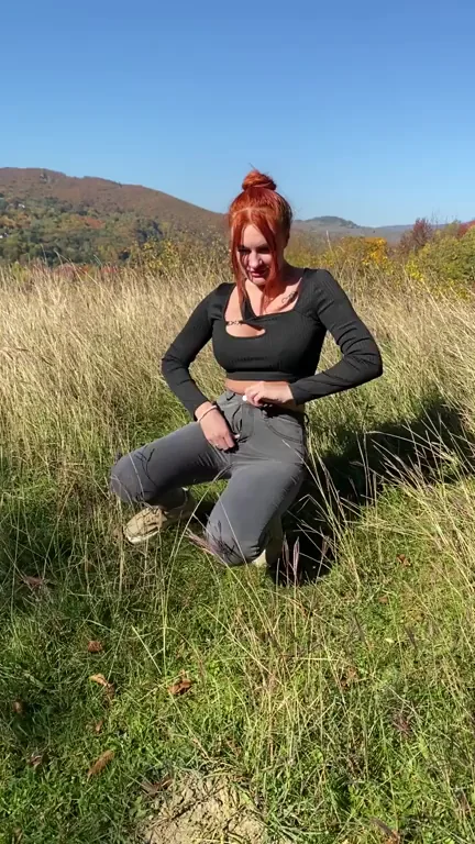 Goth GF's Outdoor Ass-Cheek Spread & Spank Beg in the Wild