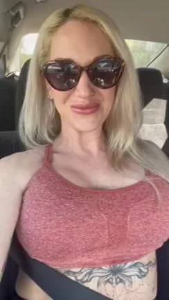Tattooed Gym Slut Flashes Massive Tits in Car Hunt for Young Stud Cock