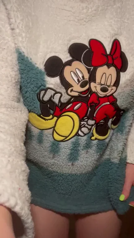 Cute PJs Tease: Mickey Sweatshirt Hottie Flashes Cameltoe Goods