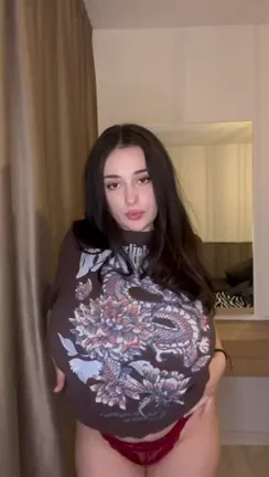 Tits Bigger Than Her Head Make Her Drip: Horny Tease in Red Thong