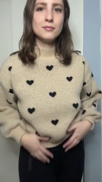 Natural Tits Feast: Creamy Curves Bursting Outta Heart Sweater