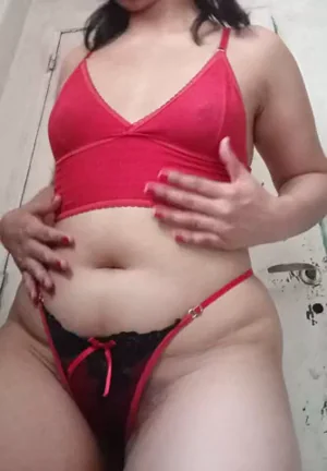 Thick Asian Babe's Red Bra Titty Tease Drop Promise