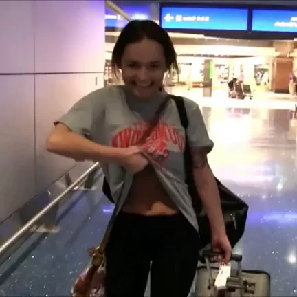 Cute Slut Flashing Tits in Airport & Parking Lot 😈🍒
