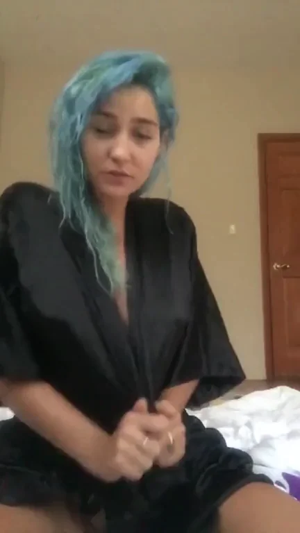 Blue-Haired Slut Teases Her Juicy Big Tits 💙🍈🍈