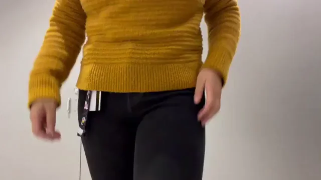 🍈 Tasty Boob Tease in Gold Sweater & Gray Panties 🔥