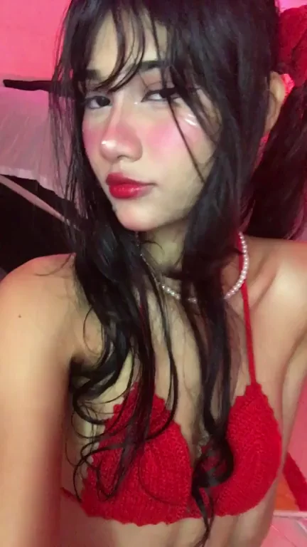 Tongue Me, Baby: Asian Babe's Sultry Red Bikini Tease