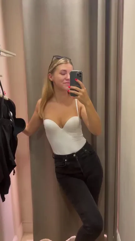 White Bodysuit Tease in Changing Room 😍👙