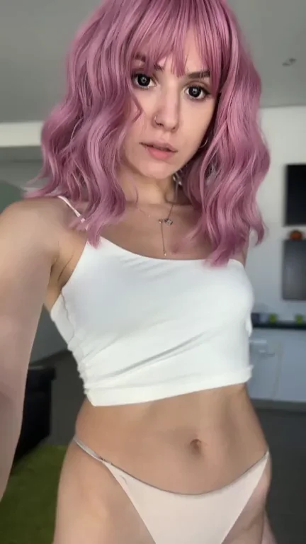 💖 Pink-Haired Slut Teasing Her Perky Titties for a Squeeze 😈