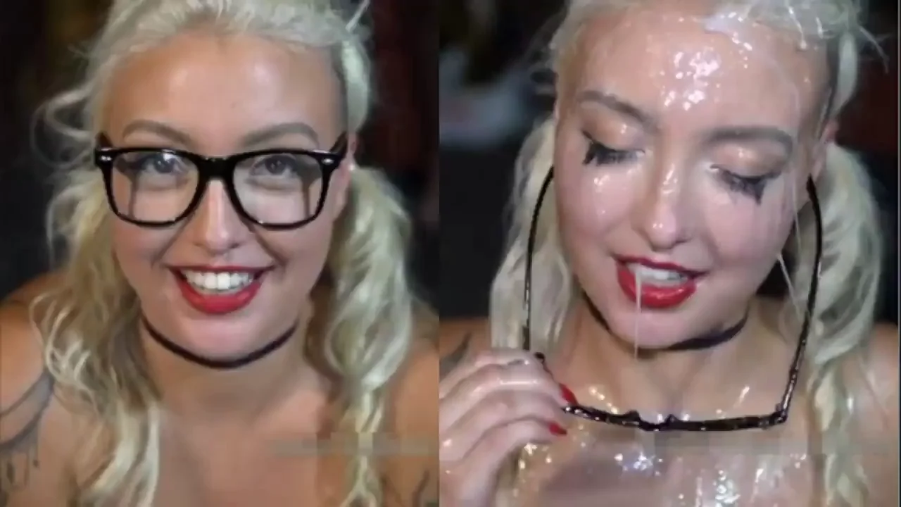 Nerdy school girl's face and glasses covered in cum-"I had so much fun!"